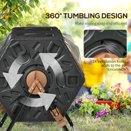 130L Double Chamber Compost Bin with 360° Tumbling - Black