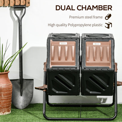130L Double Chamber Compost Bin with 360° Tumbling - Black