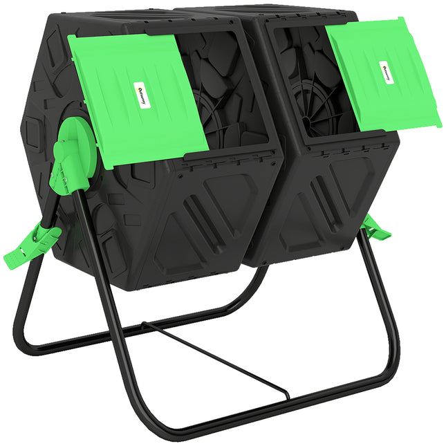 130L Dual Chamber Compost Bin with Rotating Design and Steel Legs - Green