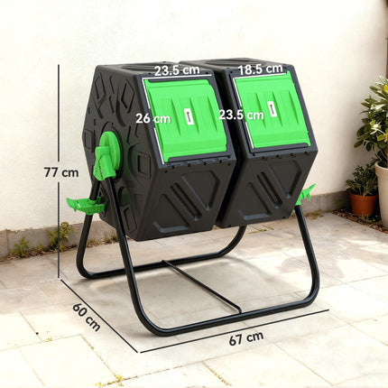 130L Dual Chamber Compost Bin with Rotating Design and Steel Legs - Green