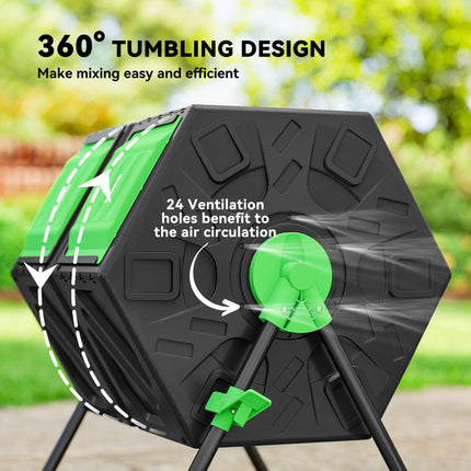 130L Dual Chamber Compost Bin with Rotating Design and Steel Legs - Green