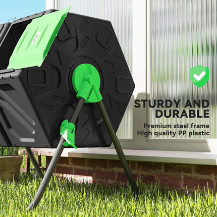 130L Dual Chamber Compost Bin with Rotating Design and Steel Legs - Green