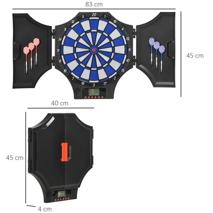 Electronic Dartboard Set with Cabinet, 31 Games, 8 Players, 6 Soft Tip Darts & LCD Scoring - Black and Red