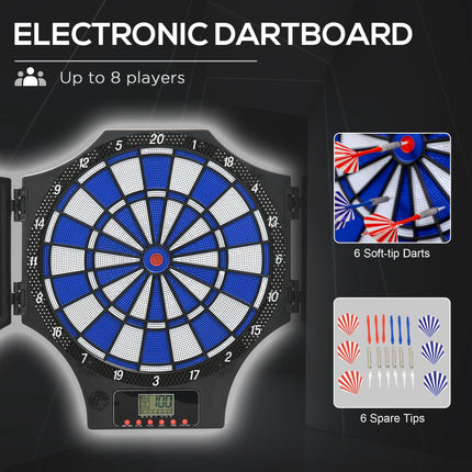 Electronic Dartboard Set with Cabinet, 31 Games, 8 Players, 6 Soft Tip Darts & LCD Scoring - Black and Red