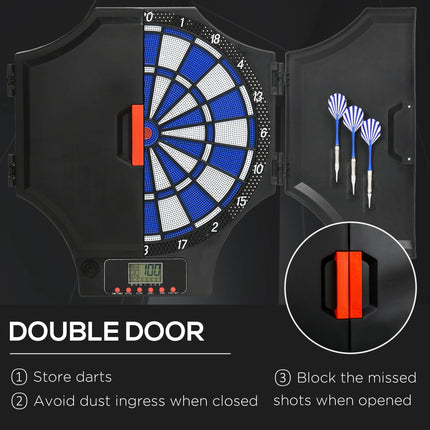 Electronic Dartboard Set with Cabinet, 31 Games, 8 Players, 6 Soft Tip Darts & LCD Scoring - Black and Red
