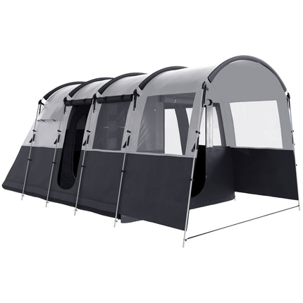 8 Person Waterproof Tunnel Camping Tent with 4 Large Windows - Grey