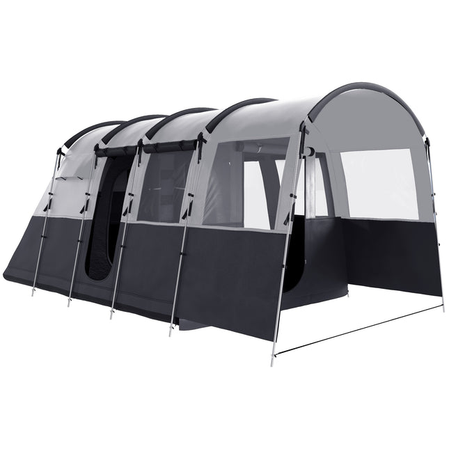 8 Person Waterproof Tunnel Camping Tent with 4 Large Windows - Grey