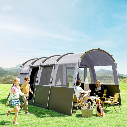 8 Person Waterproof Tunnel Camping Tent with 4 Large Windows - Grey