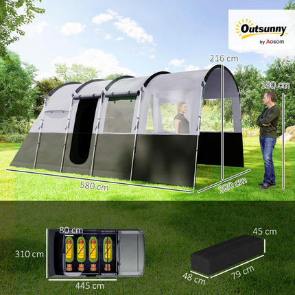 8 Person Waterproof Tunnel Camping Tent with 4 Large Windows - Grey