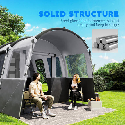 8 Person Waterproof Tunnel Camping Tent with 4 Large Windows - Grey