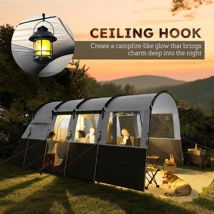 8 Person Waterproof Tunnel Camping Tent with 4 Large Windows - Grey