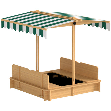 Wooden Sandpit with Adjustable Canopy and Benches - Light Brown
