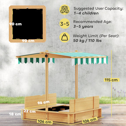 Wooden Sandpit with Adjustable Canopy and Benches - Light Brown
