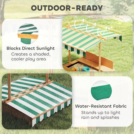Wooden Sandpit with Adjustable Canopy and Benches - Light Brown