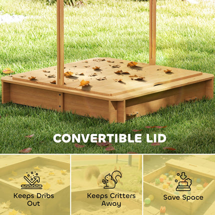 Wooden Sandpit with Adjustable Canopy and Benches - Light Brown