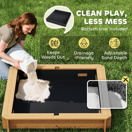 Wooden Sandpit with Adjustable Canopy and Benches - Light Brown