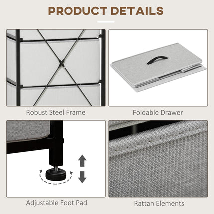 Industrial Chest of Drawers with 5 Fabric Storage Drawers, Steel Frame & Wooden Top - Grey