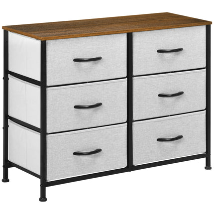 Chest of Drawers with 6 Fabric Storage Drawers, Steel Frame & Wooden Top - Grey