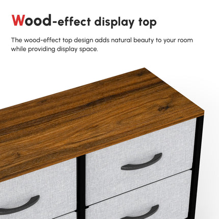 Chest of Drawers with 6 Fabric Storage Drawers, Steel Frame & Wooden Top - Grey
