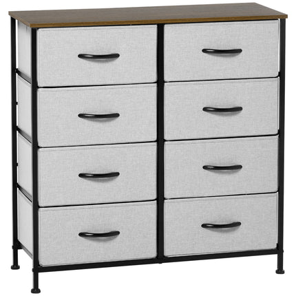 Industrial Chest of Drawers with 8 Fabric Storage Drawers, Steel Frame & Wooden Top - Grey