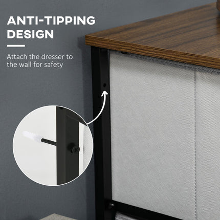 Industrial Chest of Drawers with 8 Fabric Storage Drawers, Steel Frame & Wooden Top - Grey