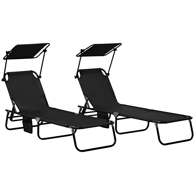 Folding Chaise Lounge Pool Chairs with Reclining Back and Steel Frame - Black