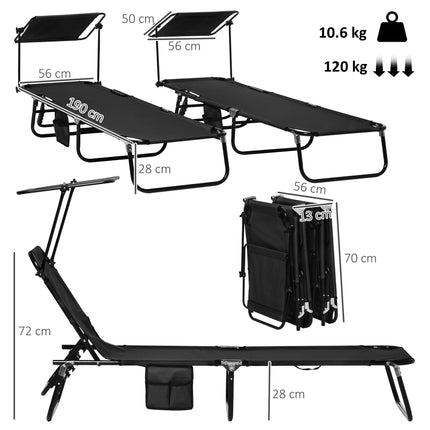 Folding Chaise Lounge Pool Chairs with Reclining Back and Steel Frame - Black