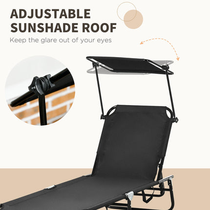 Folding Chaise Lounge Pool Chairs with Reclining Back and Steel Frame - Black
