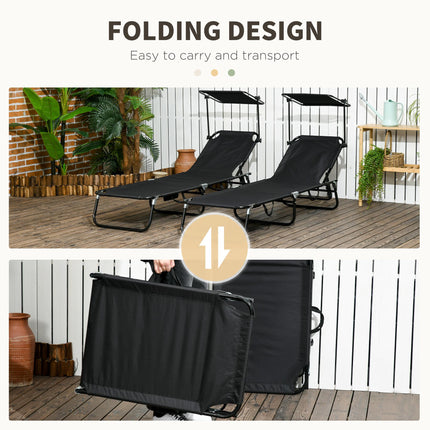 Folding Chaise Lounge Pool Chairs with Reclining Back and Steel Frame - Black