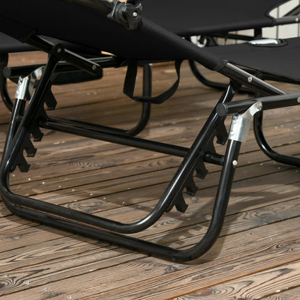 Folding Chaise Lounge Pool Chairs with Reclining Back and Steel Frame - Black