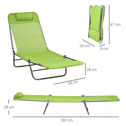 Folding Sun Lounger Set of 2 with Pillow, Reclining Steel Frame Outdoor Day Beds - Green