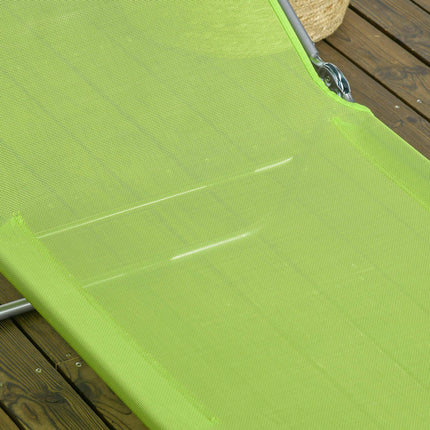 Folding Sun Lounger Set of 2 with Pillow, Reclining Steel Frame Outdoor Day Beds - Green