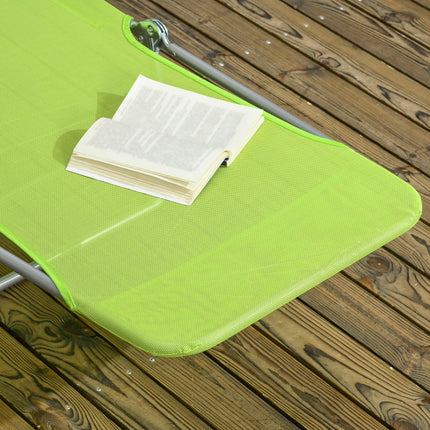 Folding Sun Lounger Set of 2 with Pillow, Reclining Steel Frame Outdoor Day Beds - Green