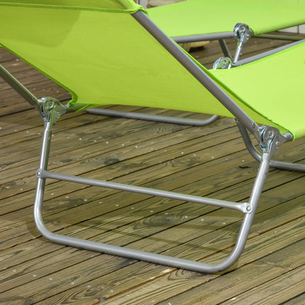 Folding Sun Lounger Set of 2 with Pillow, Reclining Steel Frame Outdoor Day Beds - Green