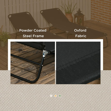 Set of 2 Folding Outdoor Sun Loungers with Reclining Back, Steel Frame Garden Chairs - Black