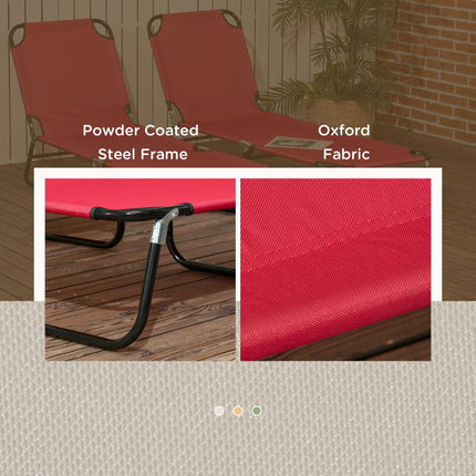 Set of 2 Folding Outdoor Sun Loungers with 5-Position Adjustable Backrest - Wine Red