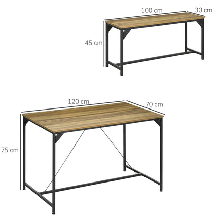 Dining Table and 2 Bench Set for 4 with Space-Saving Design - Natural