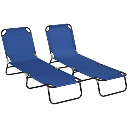 Set of 2 Folding Outdoor Sun Loungers with Reclining Back and Steel Frame - Black
