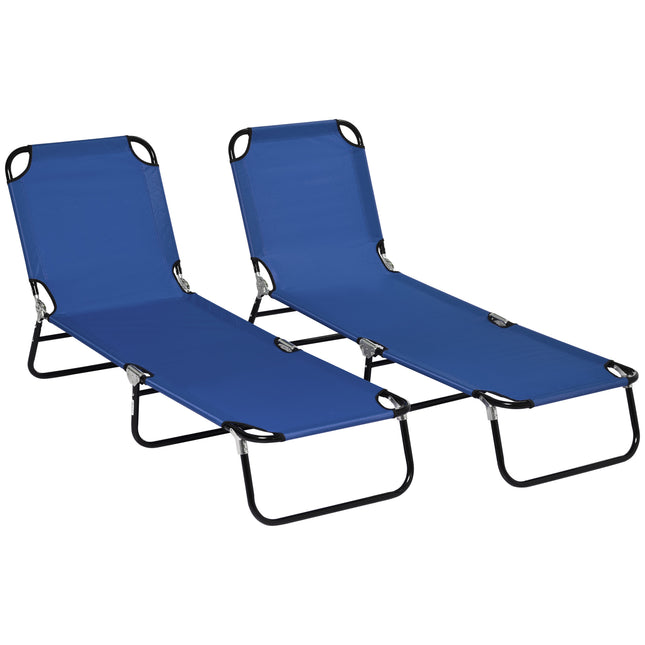Set of 2 Folding Outdoor Sun Loungers with Reclining Back and Steel Frame - Black