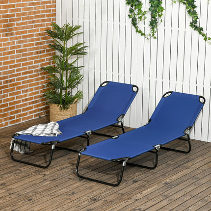 Set of 2 Folding Outdoor Sun Loungers with Reclining Back and Steel Frame - Black