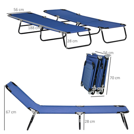 Set of 2 Folding Outdoor Sun Loungers with Reclining Back and Steel Frame - Black
