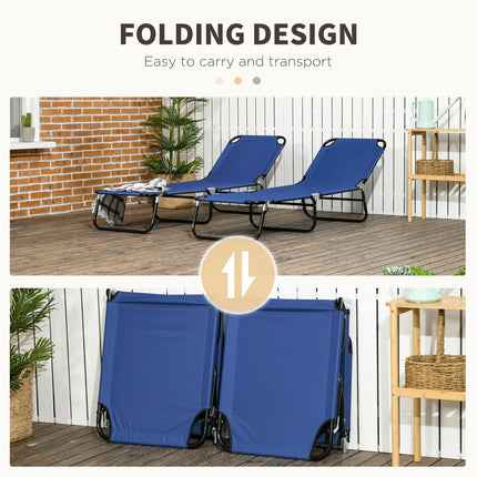Set of 2 Folding Outdoor Sun Loungers with Reclining Back and Steel Frame - Black