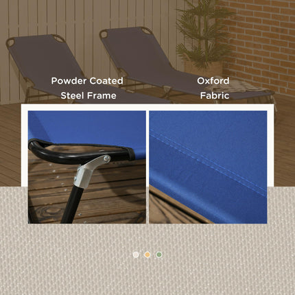 Set of 2 Folding Outdoor Sun Loungers with Reclining Back and Steel Frame - Black