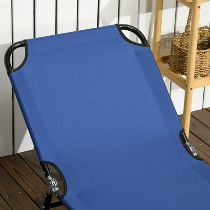 Set of 2 Folding Outdoor Sun Loungers with Reclining Back and Steel Frame - Black