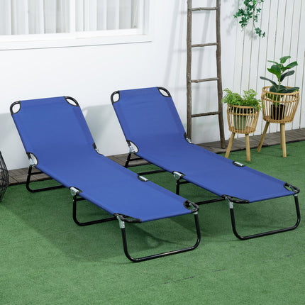 Set of 2 Folding Outdoor Sun Loungers with Reclining Back and Steel Frame - Black
