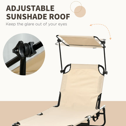 2 Piece Folding Adjustable Sun Loungers with Canopy and Side Pocket - Tan Brown
