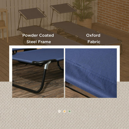 Set of Two Folding Sun Loungers with Adjustable Backs and Sun Canopies - Dark Blue