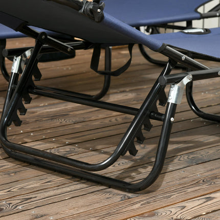Set of Two Folding Sun Loungers with Adjustable Backs and Sun Canopies - Dark Blue