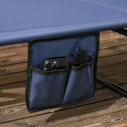 Set of Two Folding Sun Loungers with Adjustable Backs and Sun Canopies - Dark Blue