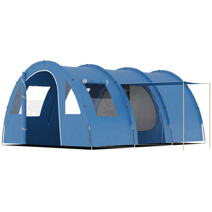 5-6 Man Waterproof Tunnel Tent with Sewn-In Floor and Carry Bag - Blue